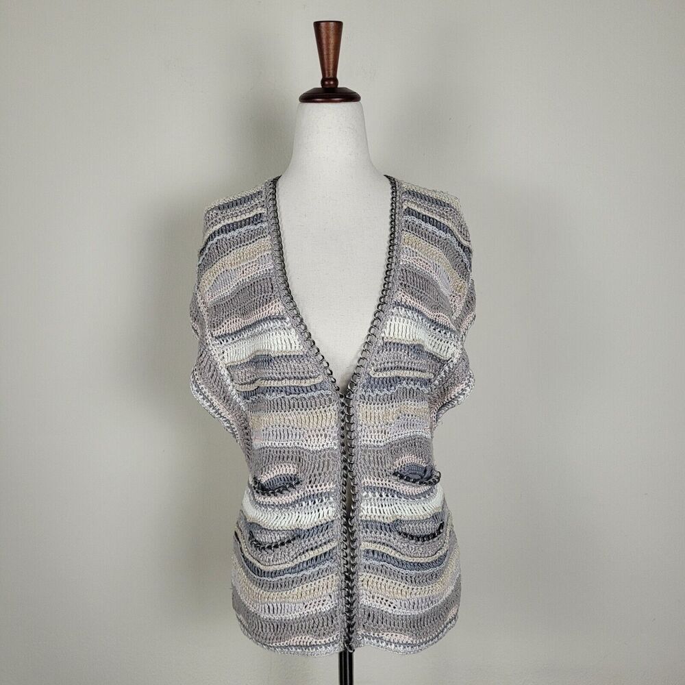 Leifsdottir Anthropologie Sweater Womens XS Hand Knit Neutrals Stripes Chains